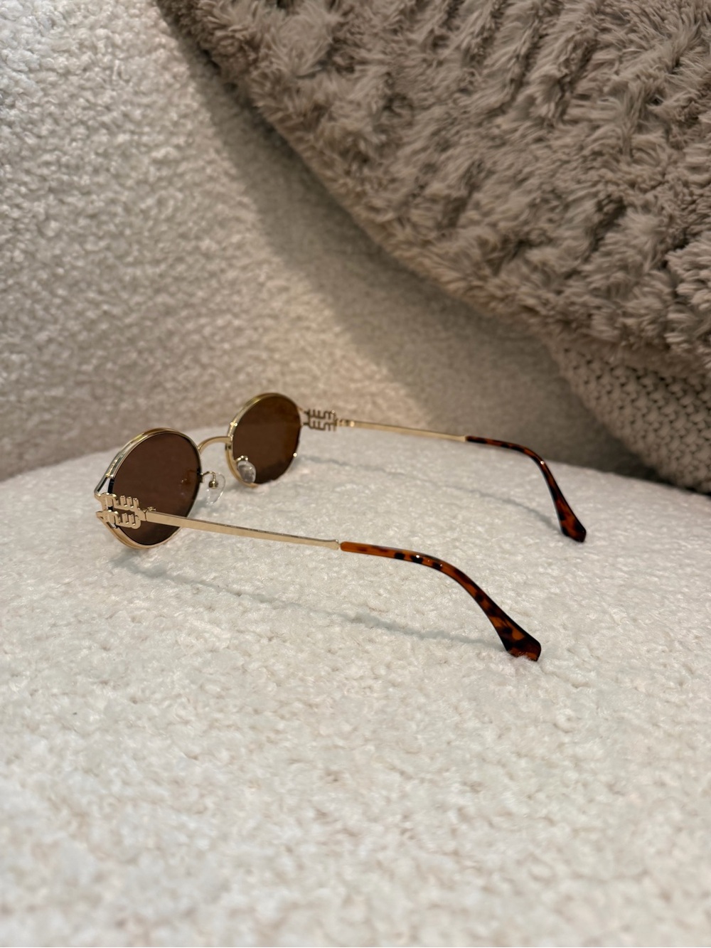 Gold Frame Oval Retro Sunglasses with Brown Lenses - Picture 3 of 6